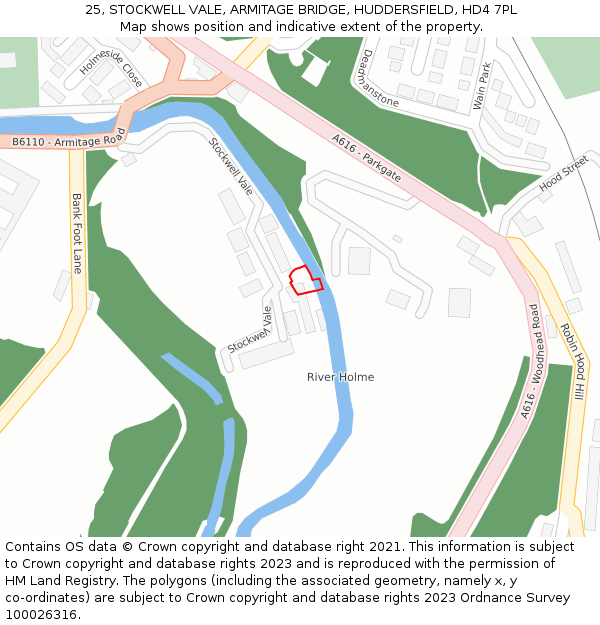 25, STOCKWELL VALE, ARMITAGE BRIDGE, HUDDERSFIELD, HD4 7PL: Location map and indicative extent of plot