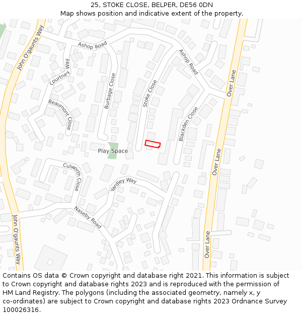 25, STOKE CLOSE, BELPER, DE56 0DN: Location map and indicative extent of plot