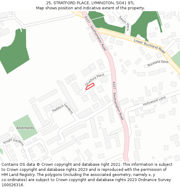 25, STRATFORD PLACE, LYMINGTON, SO41 9TL: Location map and indicative extent of plot