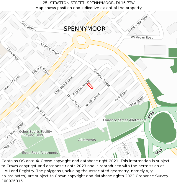 25, STRATTON STREET, SPENNYMOOR, DL16 7TW: Location map and indicative extent of plot