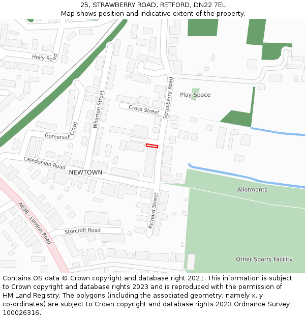 25, STRAWBERRY ROAD, RETFORD, DN22 7EL: Location map and indicative extent of plot