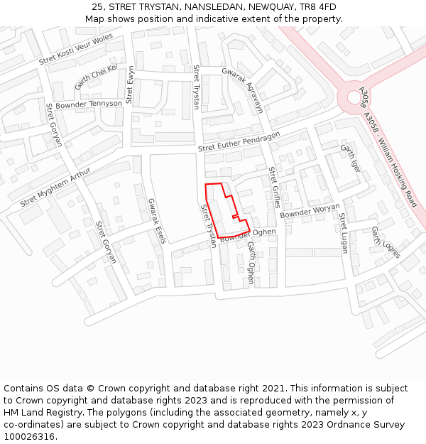25, STRET TRYSTAN, NANSLEDAN, NEWQUAY, TR8 4FD: Location map and indicative extent of plot