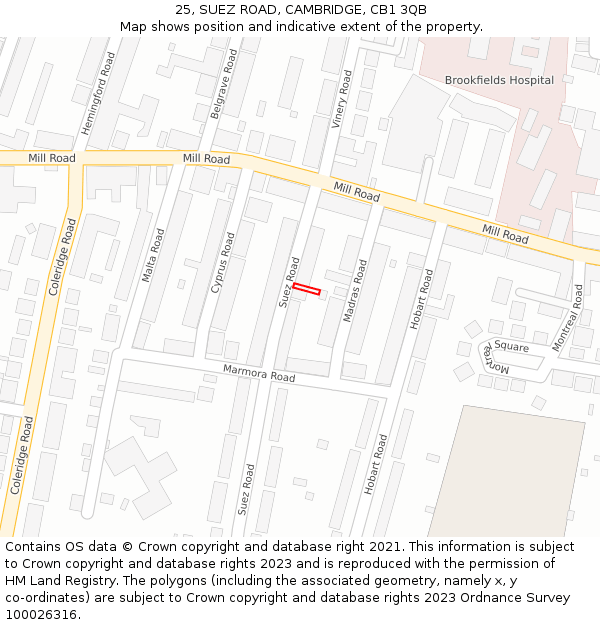 25, SUEZ ROAD, CAMBRIDGE, CB1 3QB: Location map and indicative extent of plot