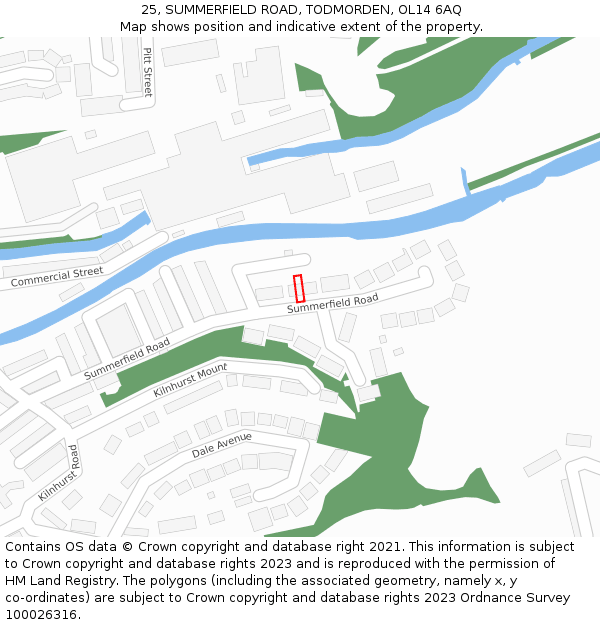25, SUMMERFIELD ROAD, TODMORDEN, OL14 6AQ: Location map and indicative extent of plot