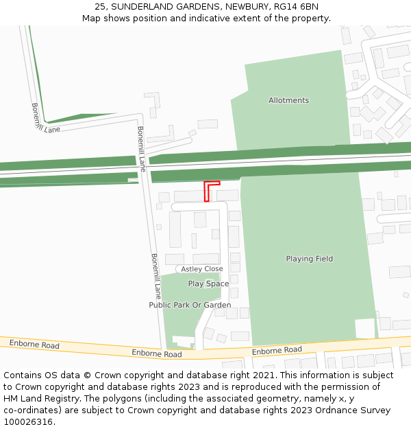 25, SUNDERLAND GARDENS, NEWBURY, RG14 6BN: Location map and indicative extent of plot