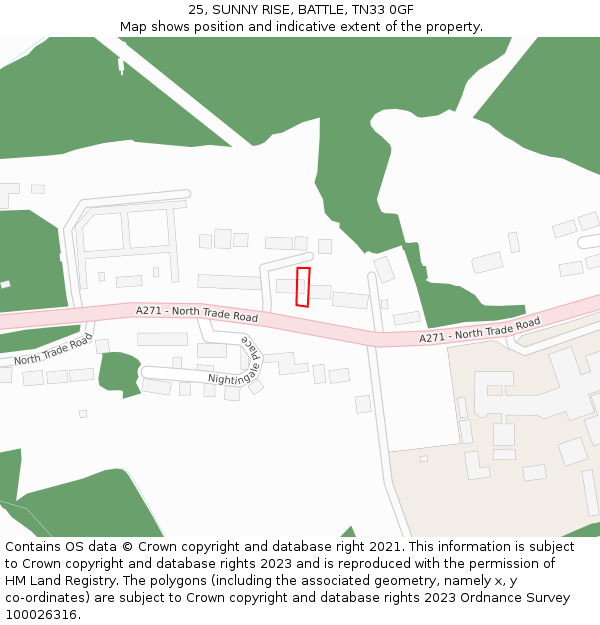 25, SUNNY RISE, BATTLE, TN33 0GF: Location map and indicative extent of plot