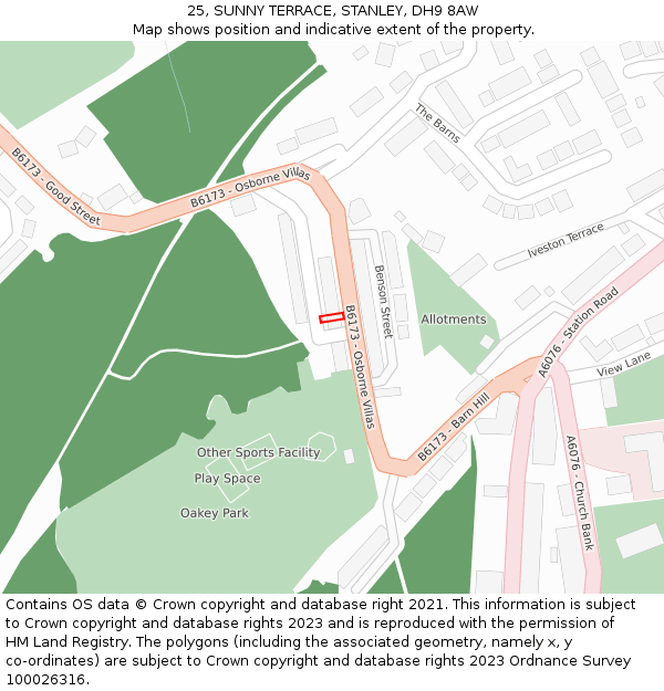 25, SUNNY TERRACE, STANLEY, DH9 8AW: Location map and indicative extent of plot