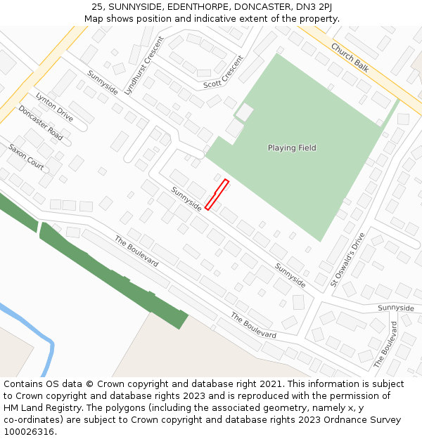 25, SUNNYSIDE, EDENTHORPE, DONCASTER, DN3 2PJ: Location map and indicative extent of plot