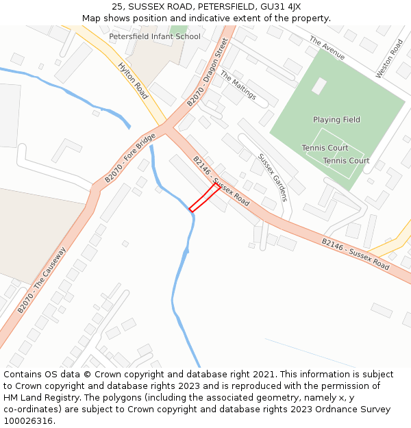 25, SUSSEX ROAD, PETERSFIELD, GU31 4JX: Location map and indicative extent of plot