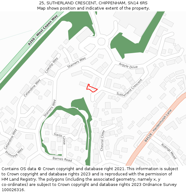 25, SUTHERLAND CRESCENT, CHIPPENHAM, SN14 6RS: Location map and indicative extent of plot