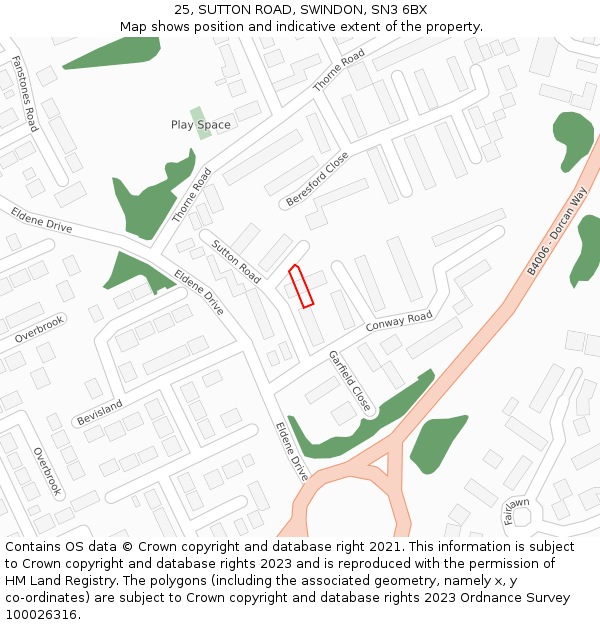 25, SUTTON ROAD, SWINDON, SN3 6BX: Location map and indicative extent of plot