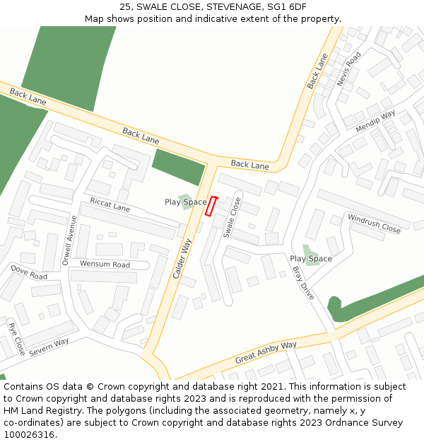 25, SWALE CLOSE, STEVENAGE, SG1 6DF: Location map and indicative extent of plot
