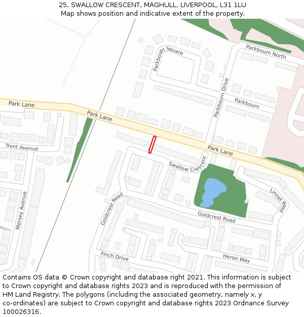 25, SWALLOW CRESCENT, MAGHULL, LIVERPOOL, L31 1LU: Location map and indicative extent of plot