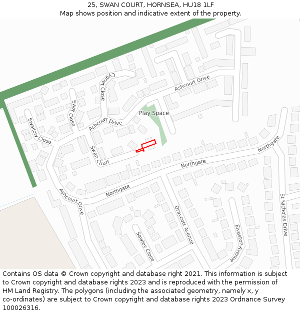 25, SWAN COURT, HORNSEA, HU18 1LF: Location map and indicative extent of plot