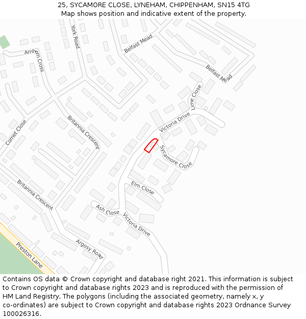 25, SYCAMORE CLOSE, LYNEHAM, CHIPPENHAM, SN15 4TG: Location map and indicative extent of plot