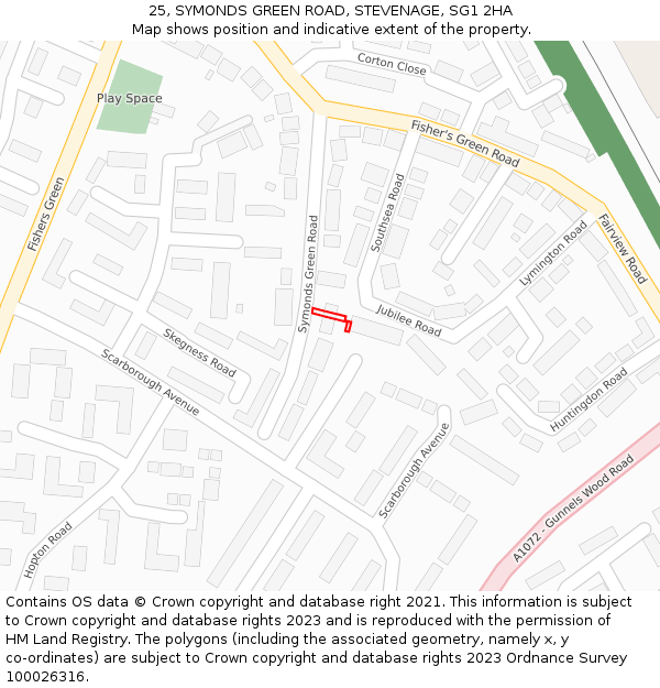 25, SYMONDS GREEN ROAD, STEVENAGE, SG1 2HA: Location map and indicative extent of plot
