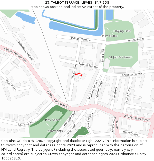 25, TALBOT TERRACE, LEWES, BN7 2DS: Location map and indicative extent of plot