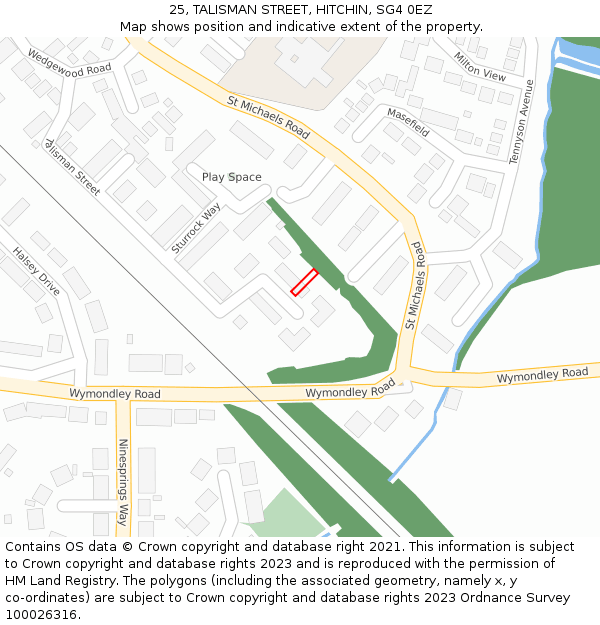 25, TALISMAN STREET, HITCHIN, SG4 0EZ: Location map and indicative extent of plot