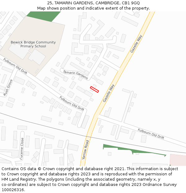 25, TAMARIN GARDENS, CAMBRIDGE, CB1 9GQ: Location map and indicative extent of plot