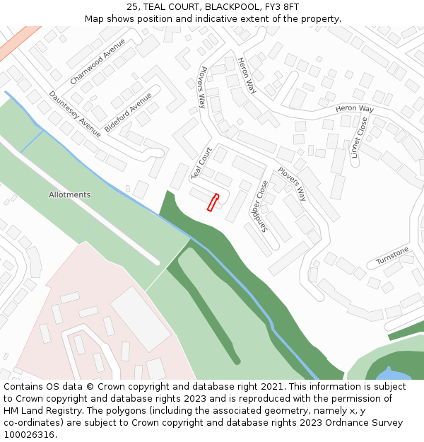 25, TEAL COURT, BLACKPOOL, FY3 8FT: Location map and indicative extent of plot