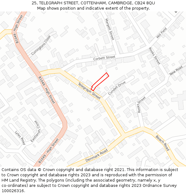 25, TELEGRAPH STREET, COTTENHAM, CAMBRIDGE, CB24 8QU: Location map and indicative extent of plot