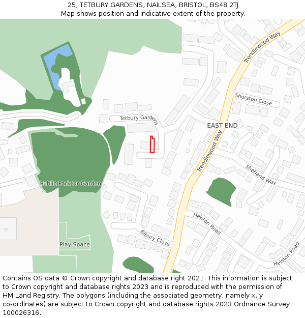 25, TETBURY GARDENS, NAILSEA, BRISTOL, BS48 2TJ: Location map and indicative extent of plot