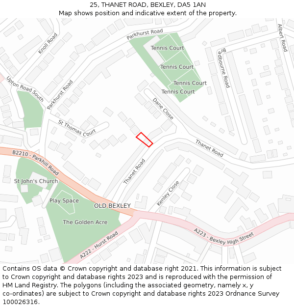 25, THANET ROAD, BEXLEY, DA5 1AN: Location map and indicative extent of plot