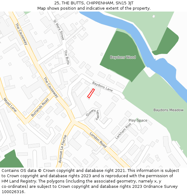 25, THE BUTTS, CHIPPENHAM, SN15 3JT: Location map and indicative extent of plot