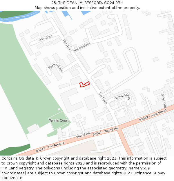 25, THE DEAN, ALRESFORD, SO24 9BH: Location map and indicative extent of plot