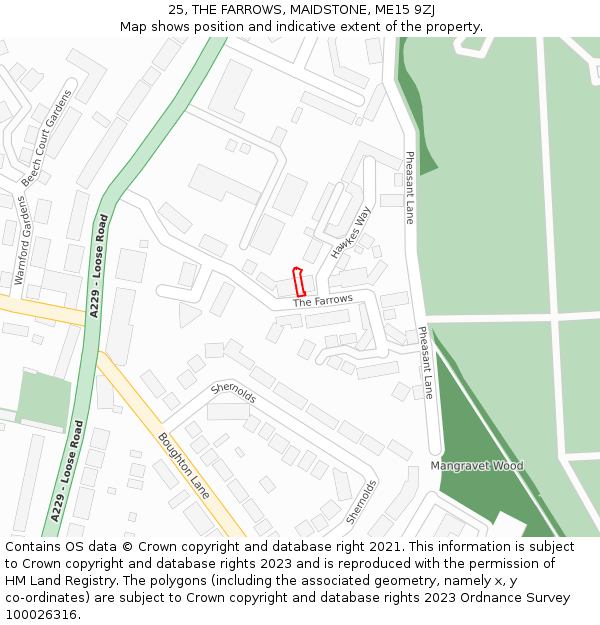 25, THE FARROWS, MAIDSTONE, ME15 9ZJ: Location map and indicative extent of plot