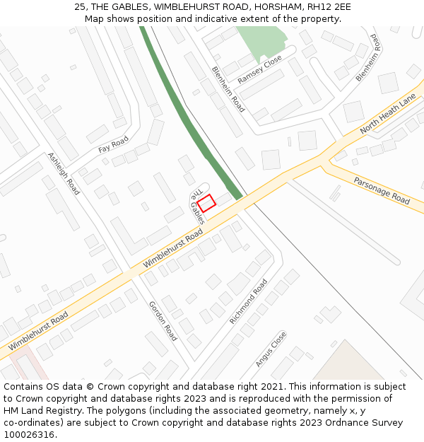 25, THE GABLES, WIMBLEHURST ROAD, HORSHAM, RH12 2EE: Location map and indicative extent of plot