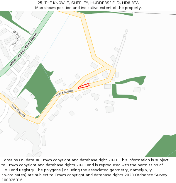 25, THE KNOWLE, SHEPLEY, HUDDERSFIELD, HD8 8EA: Location map and indicative extent of plot