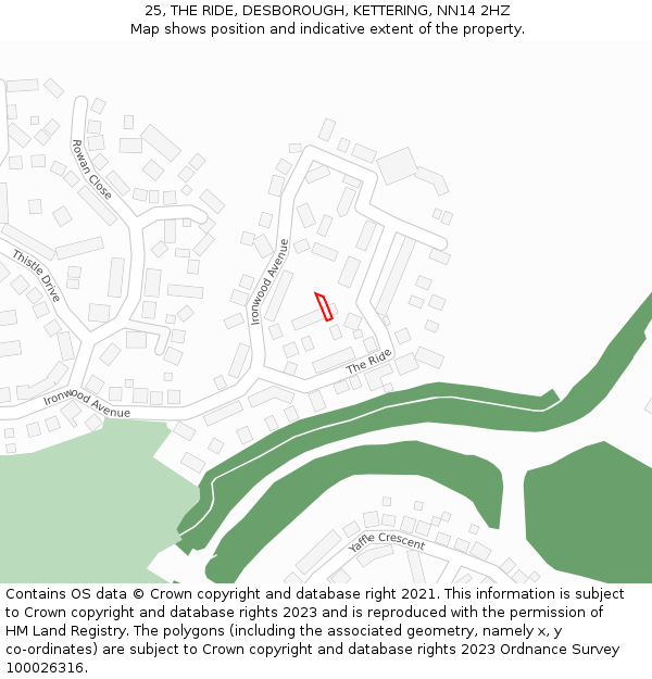 25, THE RIDE, DESBOROUGH, KETTERING, NN14 2HZ: Location map and indicative extent of plot