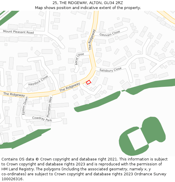 25, THE RIDGEWAY, ALTON, GU34 2RZ: Location map and indicative extent of plot