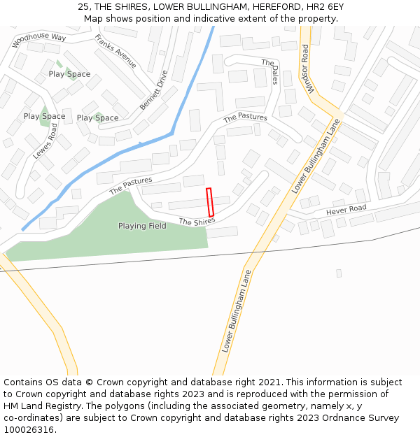 25, THE SHIRES, LOWER BULLINGHAM, HEREFORD, HR2 6EY: Location map and indicative extent of plot
