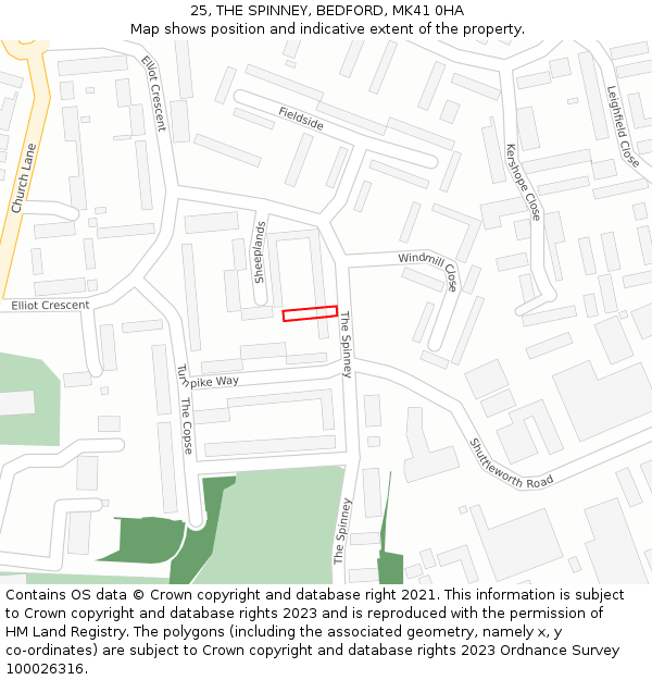 25, THE SPINNEY, BEDFORD, MK41 0HA: Location map and indicative extent of plot