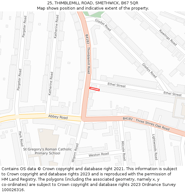 25, THIMBLEMILL ROAD, SMETHWICK, B67 5QR: Location map and indicative extent of plot