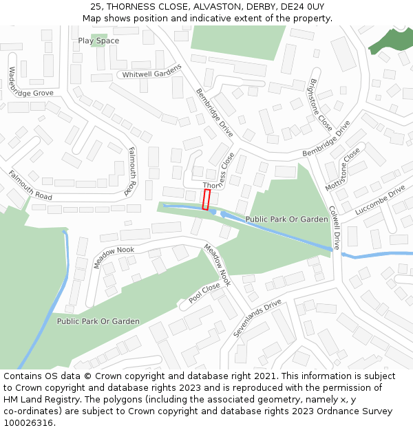 25, THORNESS CLOSE, ALVASTON, DERBY, DE24 0UY: Location map and indicative extent of plot