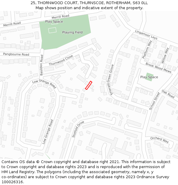 25, THORNWOOD COURT, THURNSCOE, ROTHERHAM, S63 0LL: Location map and indicative extent of plot