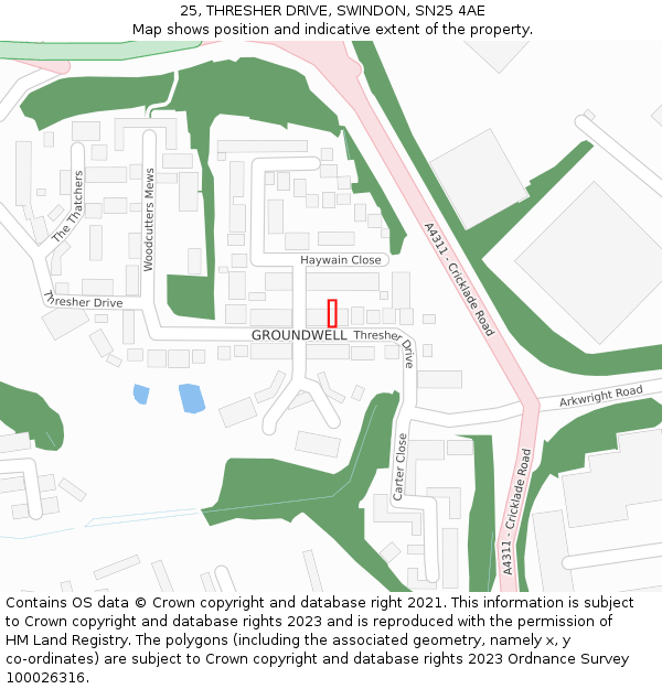 25, THRESHER DRIVE, SWINDON, SN25 4AE: Location map and indicative extent of plot
