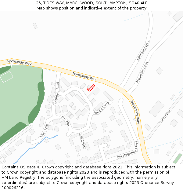 25, TIDES WAY, MARCHWOOD, SOUTHAMPTON, SO40 4LE: Location map and indicative extent of plot