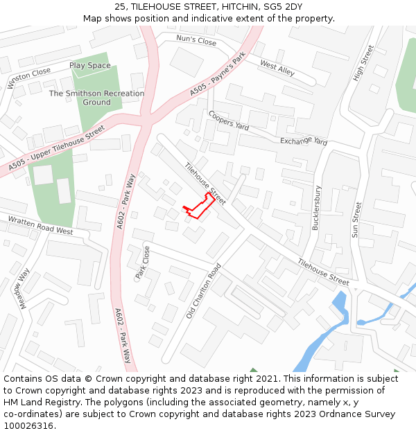 25, TILEHOUSE STREET, HITCHIN, SG5 2DY: Location map and indicative extent of plot