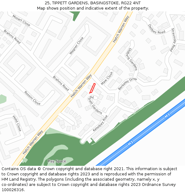 25, TIPPETT GARDENS, BASINGSTOKE, RG22 4NT: Location map and indicative extent of plot