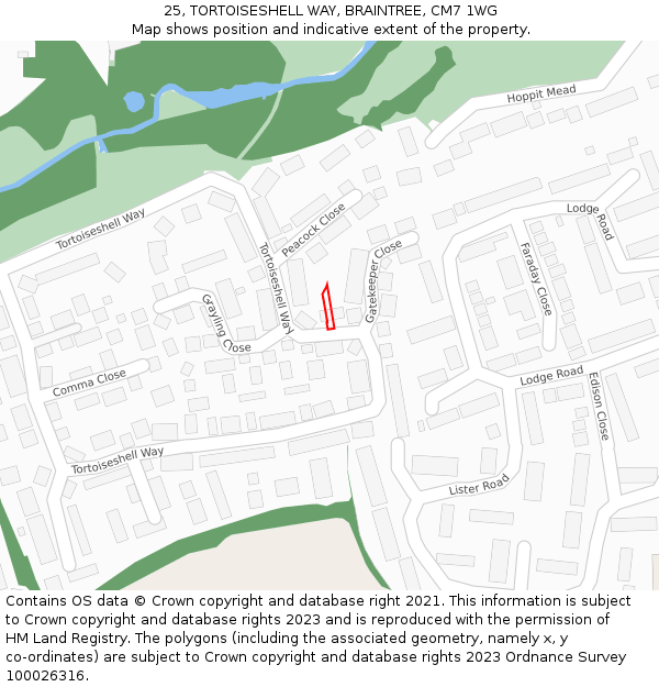 25, TORTOISESHELL WAY, BRAINTREE, CM7 1WG: Location map and indicative extent of plot