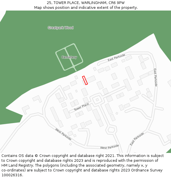 25, TOWER PLACE, WARLINGHAM, CR6 9PW: Location map and indicative extent of plot
