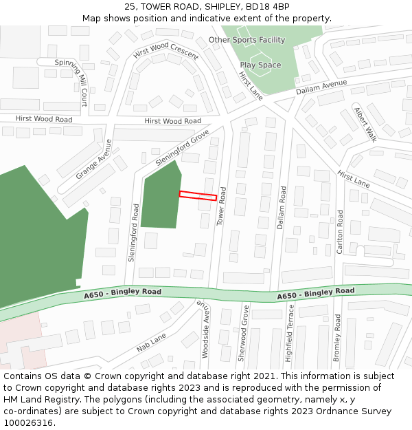 25, TOWER ROAD, SHIPLEY, BD18 4BP: Location map and indicative extent of plot