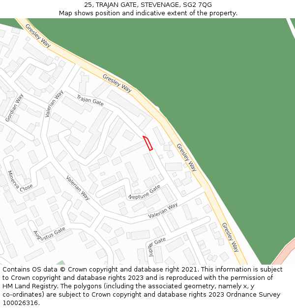 25, TRAJAN GATE, STEVENAGE, SG2 7QG: Location map and indicative extent of plot