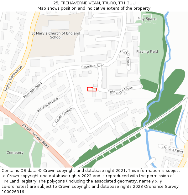 25, TREHAVERNE VEAN, TRURO, TR1 3UU: Location map and indicative extent of plot