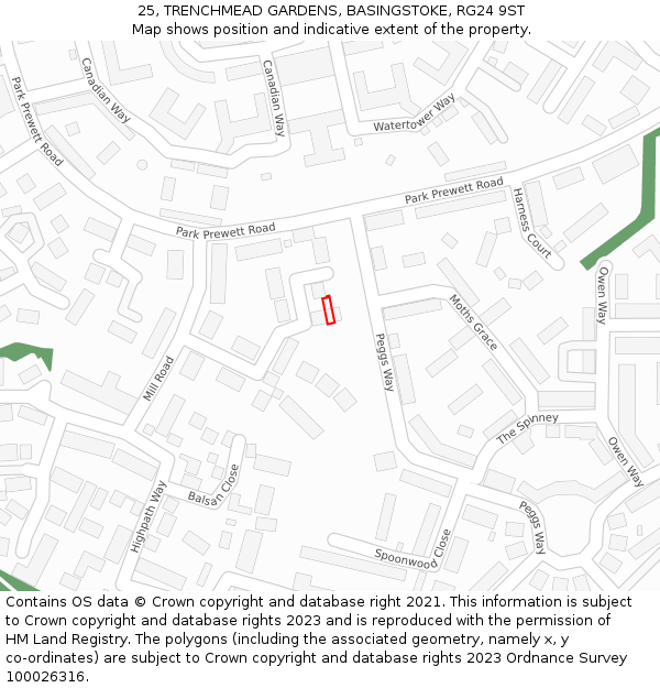 25, TRENCHMEAD GARDENS, BASINGSTOKE, RG24 9ST: Location map and indicative extent of plot