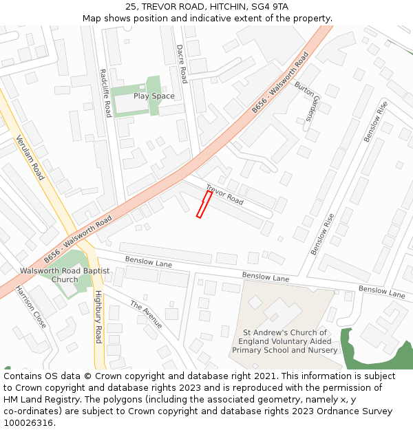 25, TREVOR ROAD, HITCHIN, SG4 9TA: Location map and indicative extent of plot